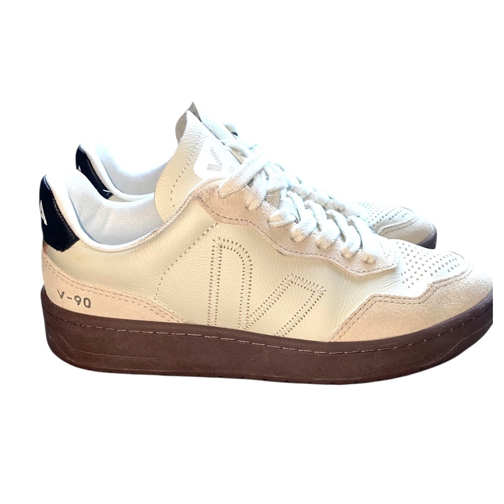 Women’s Veja V-90 ZZ Gold and Neutral Sneaker - Picture 7 of 10